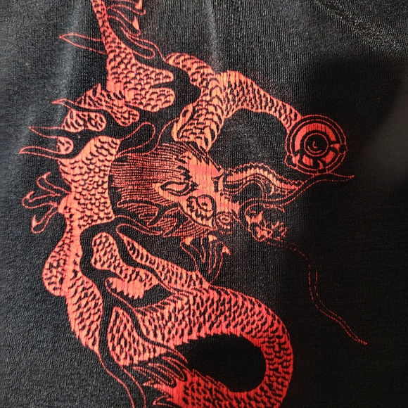 Vintage Y2K Black and Red Dragon Print Top/ Chinese Knot/ SZ L/ See Info - Picture 12 of 14